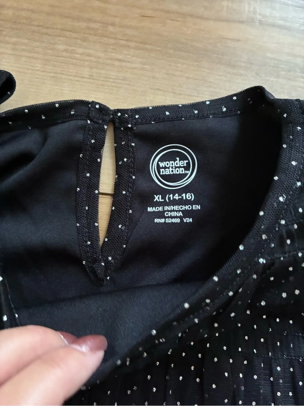 wonder nation Black Long Sleeve Mesh Top with silver shimmer Detail